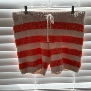 Women's Fuzzy Striped Shorts in Orange and Cream